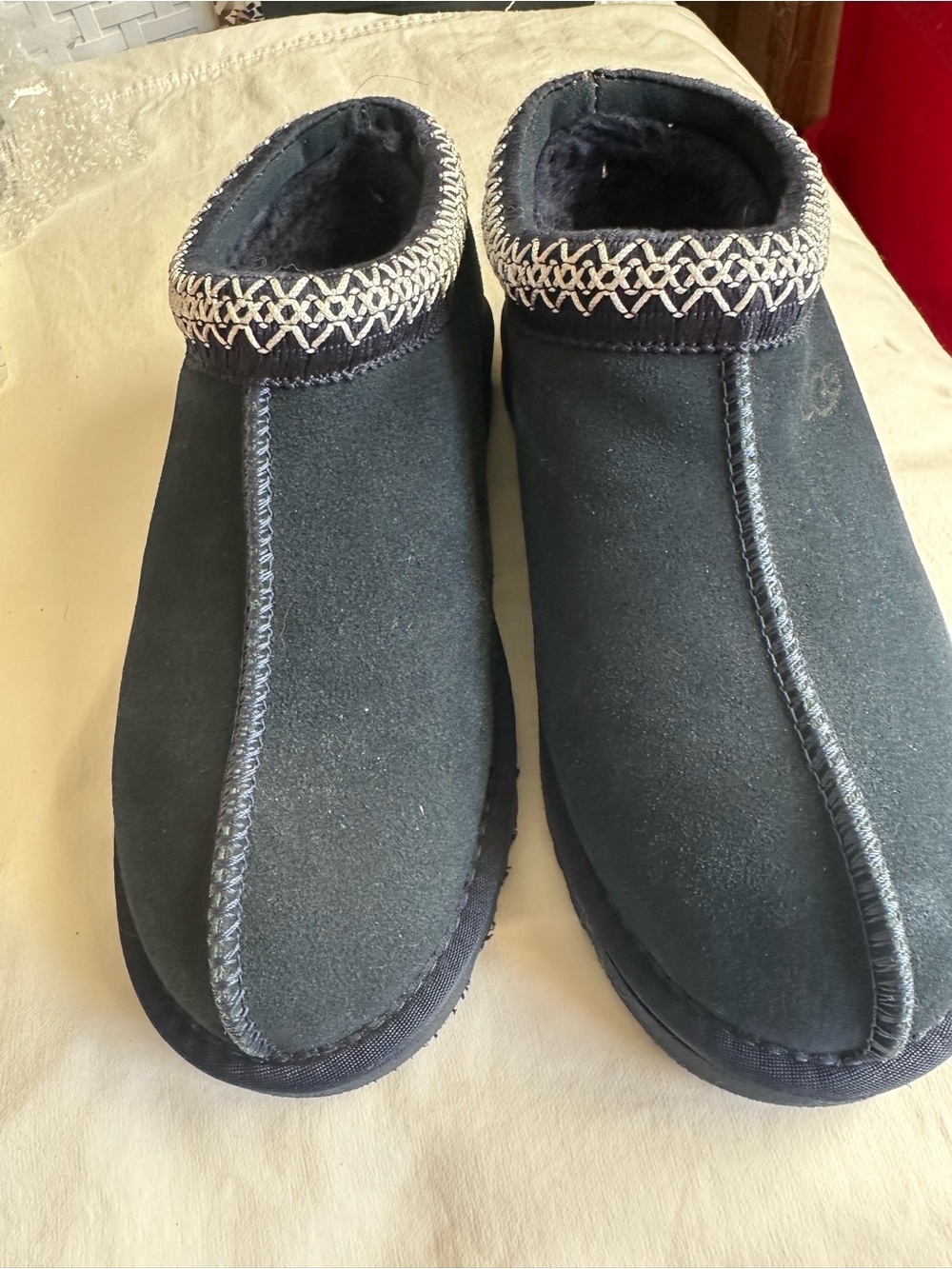 UGG Navy Suede Slip-On Ankle Slippers with Contrast Stitching Tasman